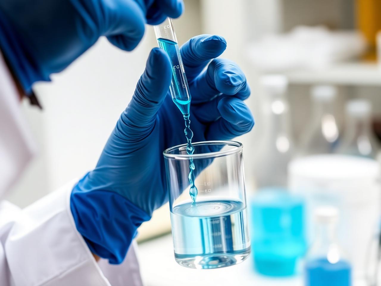 Bancada de laboratório medindo produto de limpeza